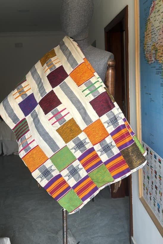 Ewe kete cloth, hand-woven strip pattern detail