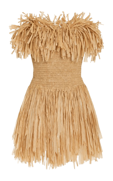 Raffia fibre dress with a fringed trim